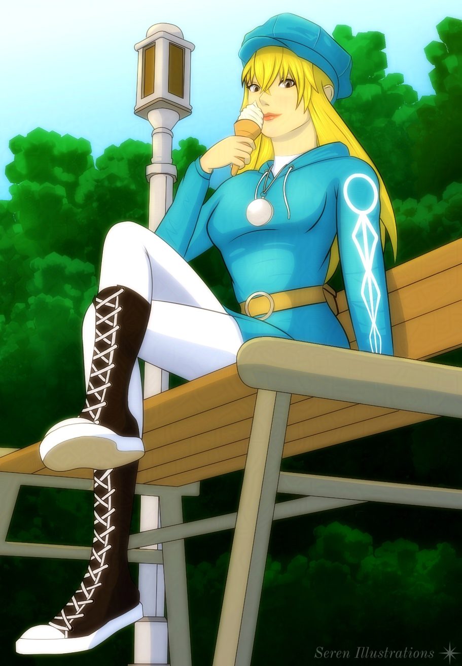 Robin chilling in the park with some ice cream